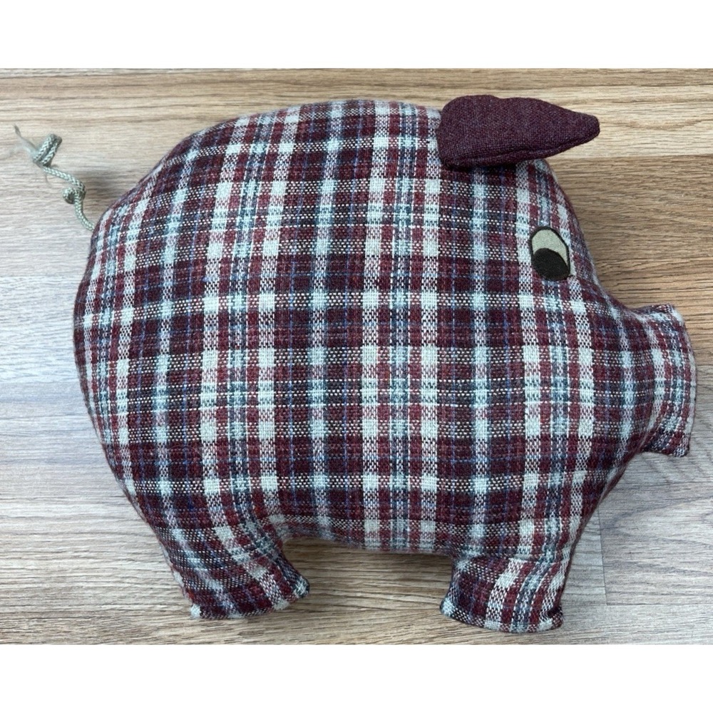 Vintage Plaid Pig Pillow Granny Country Cottage Core Farm 13" Excellent